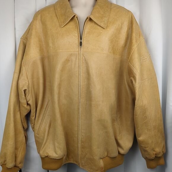Marc Buchanan Pelle Pelle Brown Leather Bomber Jacket Size 54 Vintage Y2K